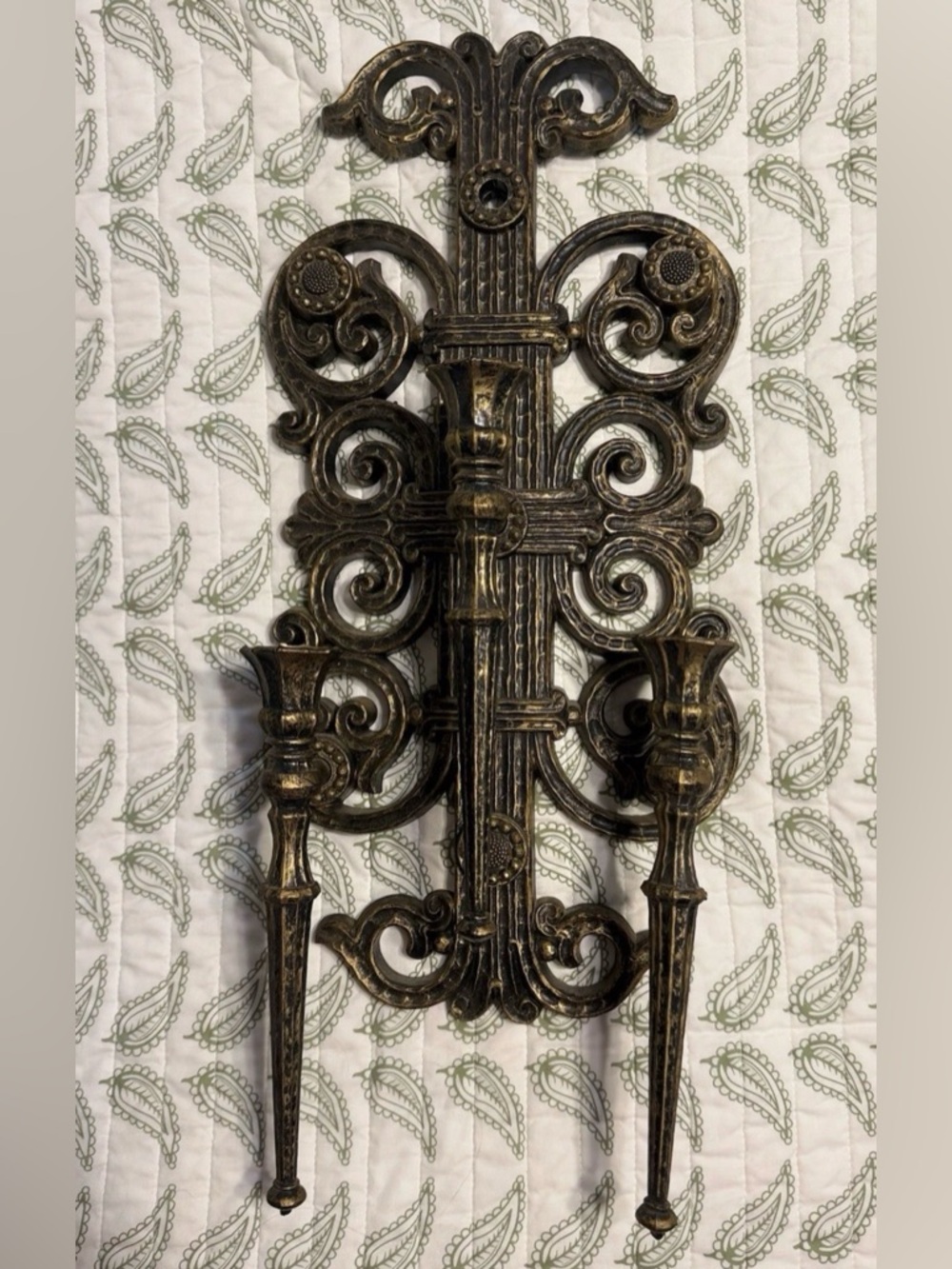 Vintage HOMCO 4193 3 Arm Wall Sconce 1978 Gothic Gold - home interior - USA